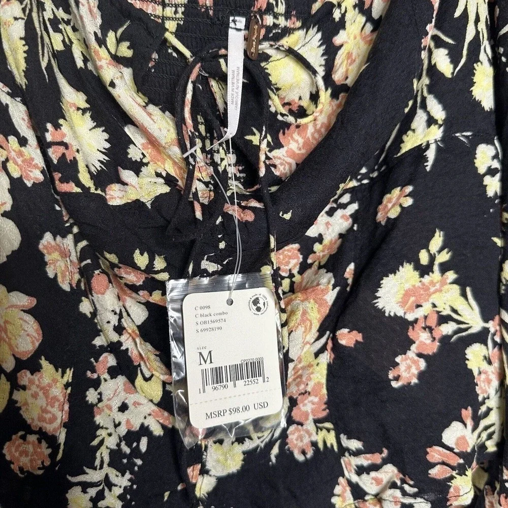 NWT Free People Hilary Printed Top Long Sleeve Black Combo Women's Size Medium